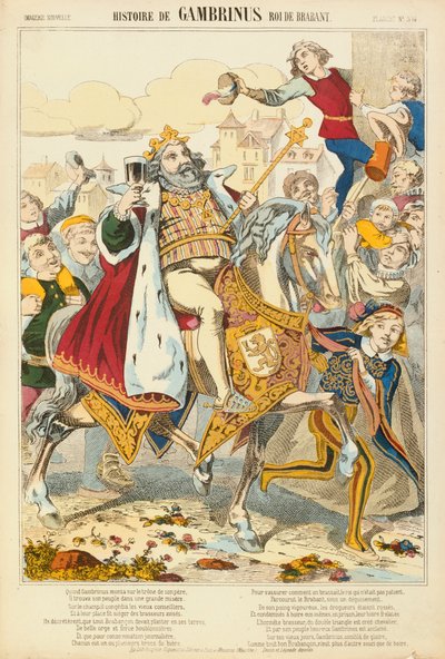 Gambriunus, legendarische Koning van Vlaanderen, pamflet uitgegeven door Verlag Haguenthal, Pont-a-Mousson, 1860 door French School