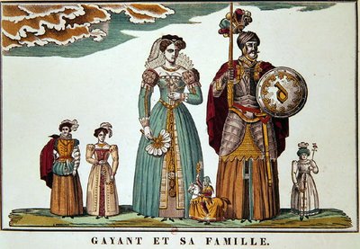 Gayant en zijn familie, Imagerie de Lille (kleur litho) door French School