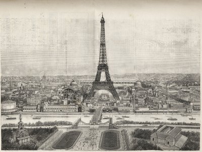 Algemeen overzicht van de Wereldtentoonstelling in Parijs in 1889 met de Eiffeltoren vanaf Trocadero, gravure - Algemeen overzicht van de Wereldtentoonstelling in Parijs in 1889 met de Eiffeltoren, gravure in Le Monde Illustré van 1889 door French School