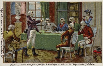 Georges Danton, Minister van Justitie, legt zijn ideeën over gerechtelijke reorganisatie uit aan zijn collega
