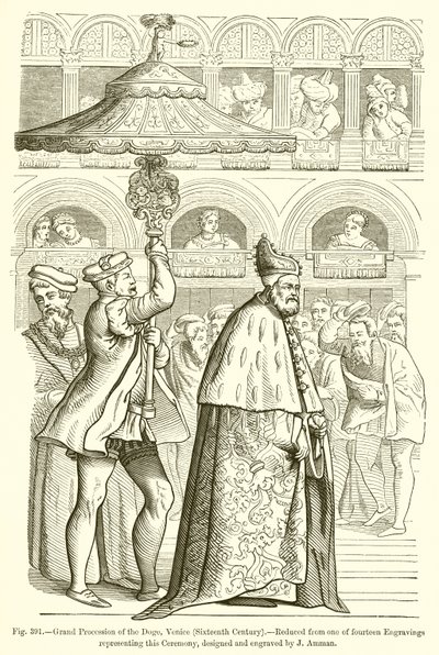 Grote Processie van de Doge, Venetië door French School