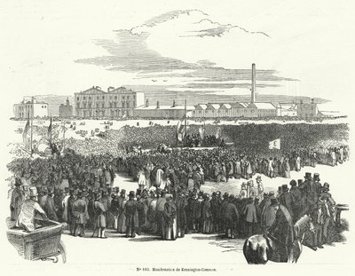 Grote bijeenkomst van de Chartisten op Kennington Common, Londen door French School
