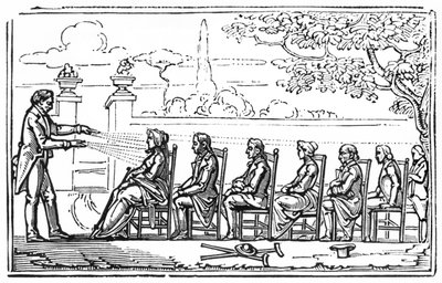 Groep magnetische therapie, illustratie uit Therapeutique Magnetique door Baron du Potet, 1863 door French School