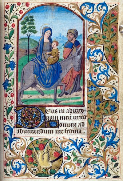 H/L-3-3 fol. 74r Vlucht naar Egypte, uit Getijdenboek, Gebruik van Parijs, midden 15e eeuw door French School