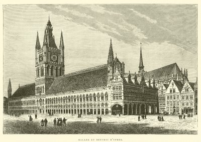 Hallen en Belfort van Ieper (gravure) door French School