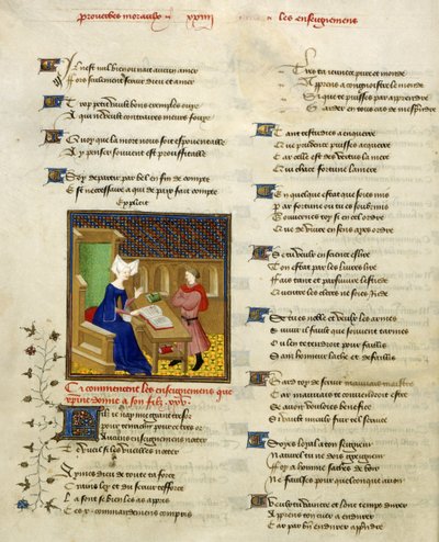 Harley 4431, f.261v Christine de Pisan en haar zoon, illustratie uit 