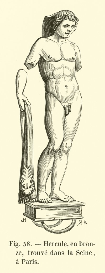 Hercules, in brons, gevonden in de Seine, Parijs (gravure) door French School