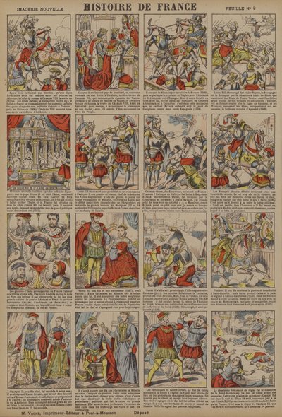 Geschiedenis van Frankrijk vanaf de dood van Karel VIII tot het bloedbad op St Bartolomeusdag (kleurenlitho) door French School