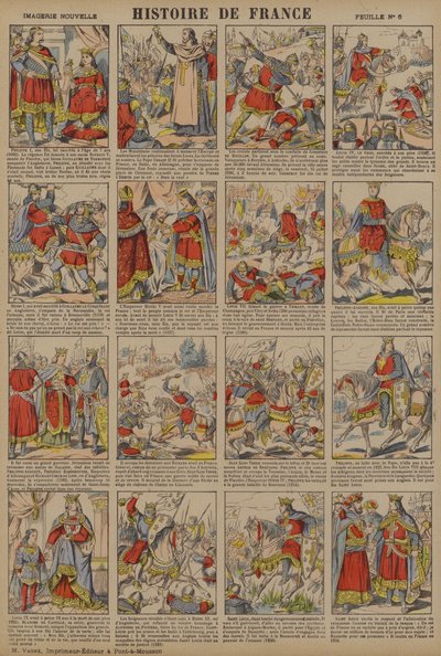 Geschiedenis van Frankrijk van Filips I tot Lodewijk IX (kleurenlitho) door French School