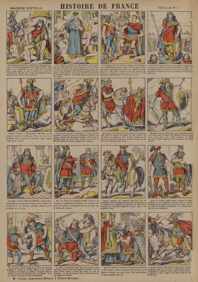 Geschiedenis van Frankrijk van de tijd van de Galliërs tot de heerschappij van Clovis (kleurenlitho) door French School