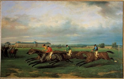 Paardenrennen in Chantilly (Franse School) door French School