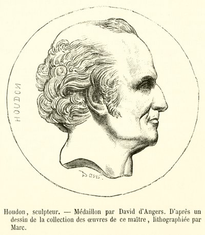 Houdon, beeldhouwer (gravure) door French School