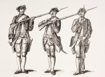 Hoe een musket te laden, uit een Frans instructieboek van 1776, uit 