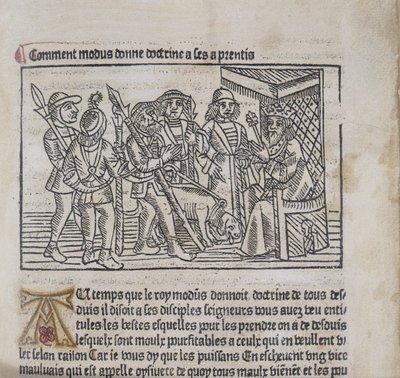 Illustratie uit Le Livre du Roy Modus et de la Reine Racio door Henri Ferrieres, 1486 door French School