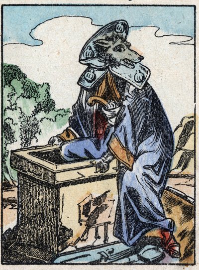 Illustratie van het verhaal "De wolf, de geit en de zeven biquets" Houtsnede van Imaging Pellerin - Epinal, sd. Eind 19e eeuw. door French School