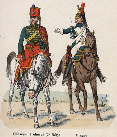 Keizerlijke Garde Napoleon I: Ruiterjager (2e Regiment) en Draak. Plaat uit het boek Les Uniforms de l