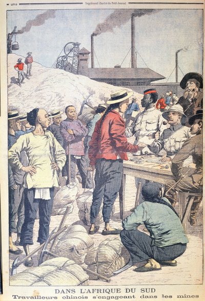 Import van Chinese arbeiders om te werken in de goudmijnen van Zuid-Afrika in 1904, illustratie uit Le Petit Journal, 1904 door French School