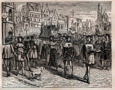 In 1318 riep de bisschop van Parijs de geestelijkheid van de stad bijeen voor de vertaling van de relieken van Saint-Magloire - Een processie begon bij de kerk van Saint-Magloire aan de Rue Saint-Denis en ging via de Rue aux Ours naar de begraafplaats van  door French School
