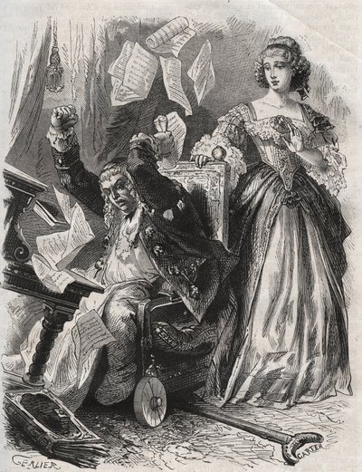 In de greep van razernij, liet hij veren, boeken en papieren vliegen: woede van de dichter Paul Scarron (1610-1660) voor zijn vrouw, Francoise d
