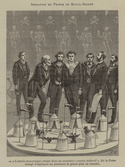 Inwijding van een Sublime Prince of the Royal Secret (gravure) door French School