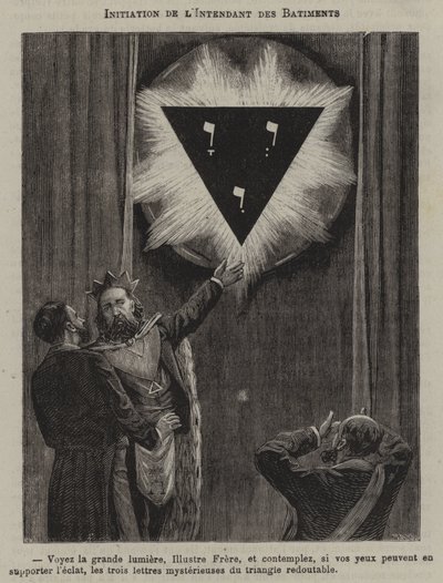 Inwijding van een opzichter van het gebouw (gravure) door French School