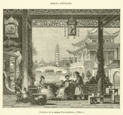 Interieur van het huis van een mandarijn in Beijing (gravure) door French School