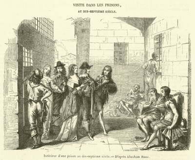 Interieur van een gevangenis in de zeventiende eeuw (gravure) door French School