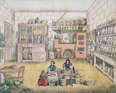 Interieur van een Franse plattelandskeuken, eind 19e eeuw door French School