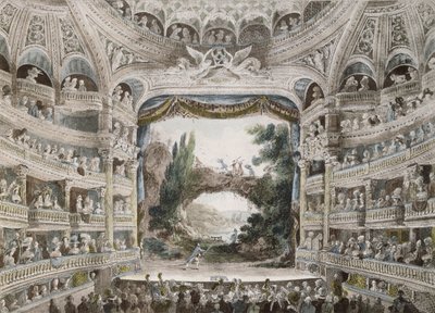 Interieur van het Théâtre de la Comédie Française in 1791, naar een originele aquarel door French School