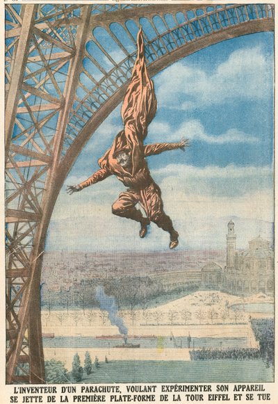 Uitvinder van een Parachute Springt van de Eiffeltoren door French School
