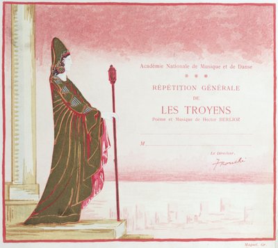 Uitnodiging voor een uitvoering van Les Troyens (De Trojanen) gecomponeerd door Hector Berlioz (1803-69) in de Opera de Paris, 1921 door French School