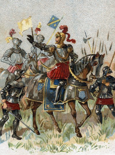 Italiaanse Oorlogen: Lodewijk XII (1462-1515), koning van Frankrijk, bij de Slag bij Agnadel (Milaan) in Italië op 14 mei 1509. Chromolithografie door French School