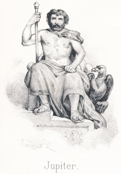 J Jupiter: Zoon van Saturnus en Rhea Broederschap van Titan Kind, hij werd gevoed door de geit Amalthea door French School
