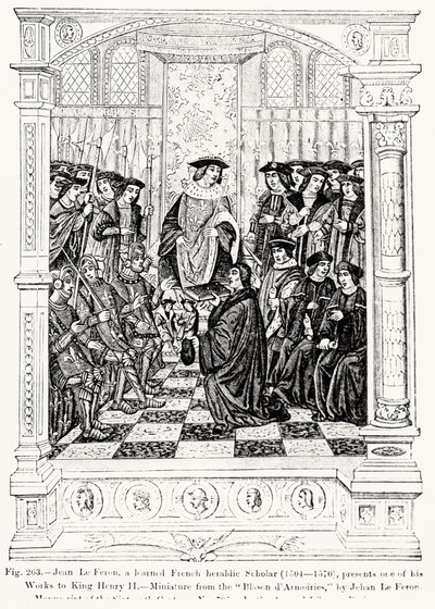 Jean le Feron (1504-70) presenteert een van zijn Werken aan Koning Hendrik II (1519-89) uit Blason d