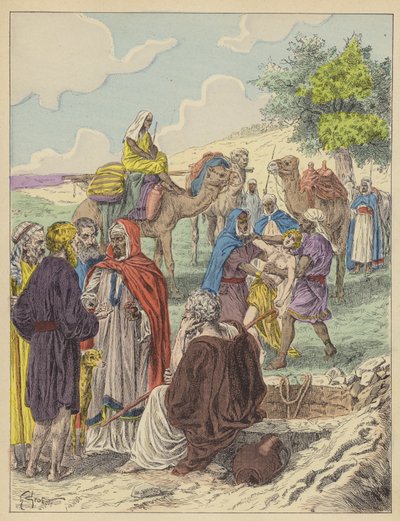 Jozef verkocht door zijn broers (kleurenlitho) door French School