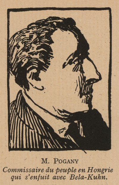 Jozsef Pogany, Hongaars communistisch revolutionair politicus, lid van de regering van de Hongaarse Sovjetrepubliek in 1919 (litho) door French School