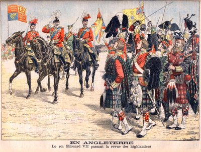 Koning Edward VII inspecteert Highland-troepen in Engeland door French School