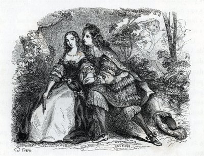 Koning Lodewijk XIV (1638-1715) en zijn minnares Louise de La Valliere (1644-1710) - (gravure) 1846 door French School