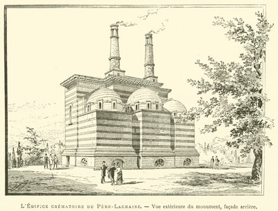 Het crematoriumgebouw van Père-Lachaise, Buitenaanzicht van het monument, achtergevel door French School