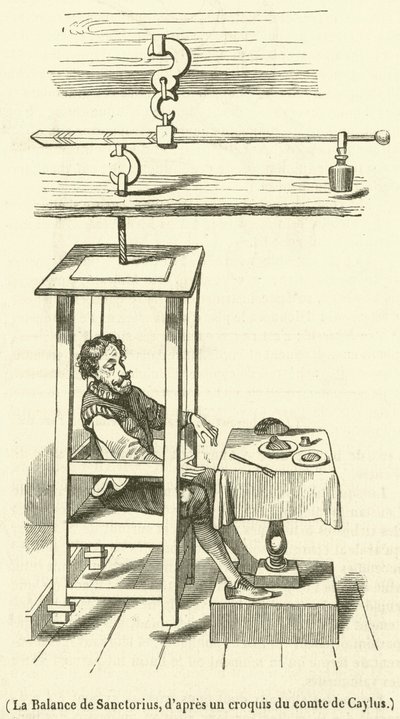 La Balance de Sanctorius (gravure) door French School