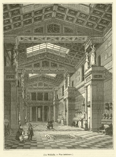 Het Walhalla, binnenaanzicht (gravure) door French School