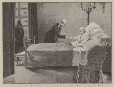 De laatste ontmoeting tussen keizer Wilhelm en prins Bismark, 8 maart 1888 (gravure) door French School