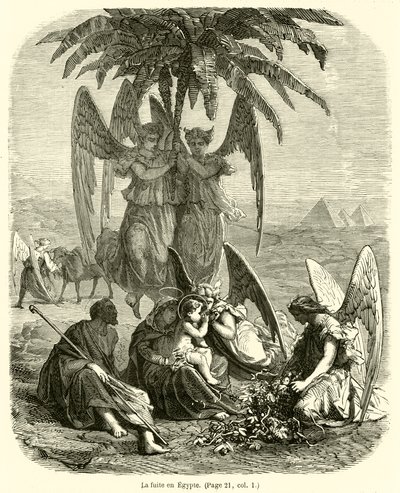 De vlucht naar Egypte (gravure) door French School