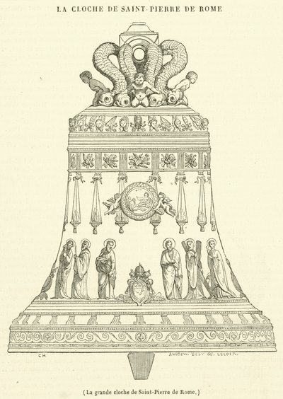 De grote klok van de Sint Pieter in Rome (gravure) door French School