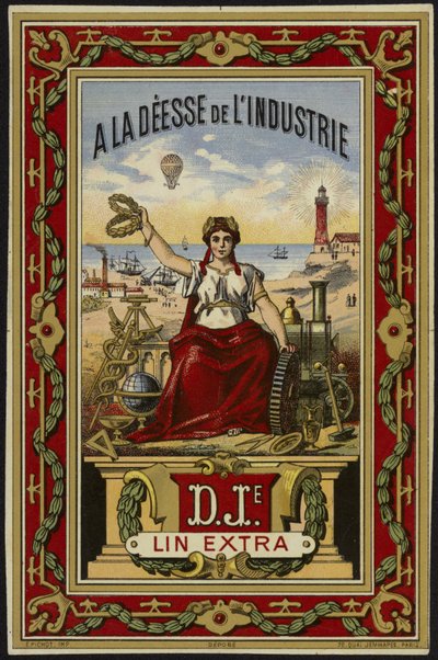 Label voor de Godin van Industrie draad door French School