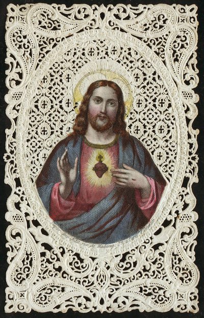 Kantkaart met het Heilig Hart van Jezus, 19e eeuw door French School