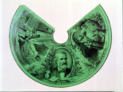 Lampscherm versierd met een portret van Giuseppe Verdi en scènes uit Othello en The Force of Destiny door French School
