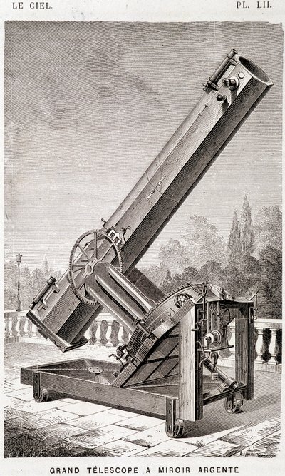Grote zilveren spiegeltelescoop (Léon Foucault systeem), equatoriaal gemonteerd voor het Marseille Observatorium - in "De Hemel" door Amédée Guillemin, Hachette, Parijs door French School