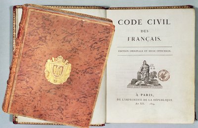 Le Code Civil des Français, met de band en titelpagina, eerste editie pub. 1804 door French School