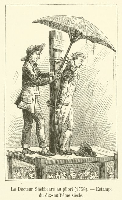 Dokter Shebbeare aan de schandpaal, 1758, prent uit de achttiende eeuw door French School